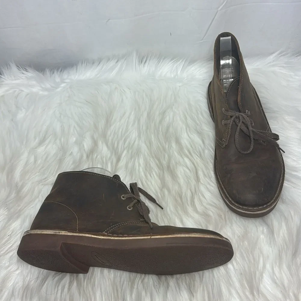 Clarks Bushacre 3 Men's‎ Coffee Brown Distressed Leather Chukka Boots Sz 8